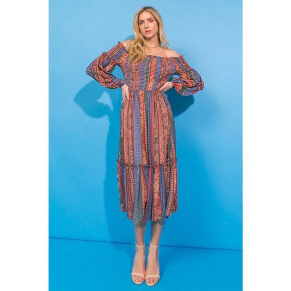 Flying Tomato Boho Cottagecore Long Sleeve Midi Dress – Smocked Waist – Size M - Picture 5 of 14